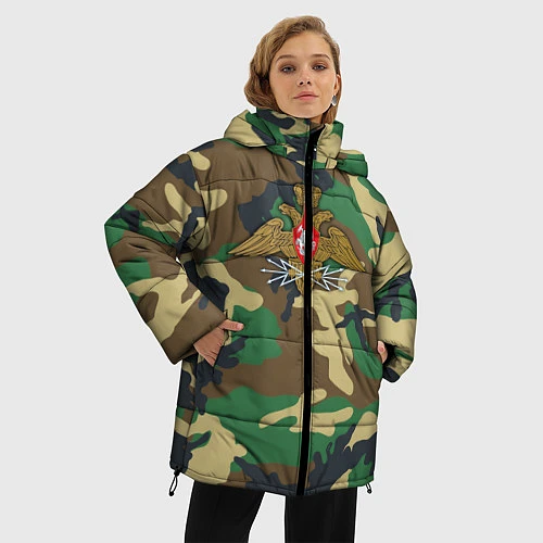 Женская зимняя куртка Камуфляж Войска связи / 3D-Черный – фото 3