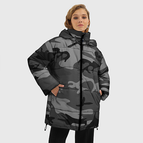 Женская зимняя куртка Военный камуфляж / 3D-Черный – фото 3
