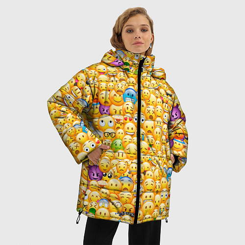 Женская зимняя куртка Смайлики Emoji / 3D-Черный – фото 3