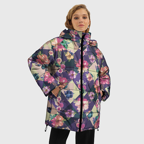 Женская зимняя куртка Цветочный пазл / 3D-Черный – фото 3
