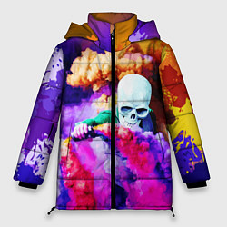 Куртка зимняя женская Череп в дыму, цвет: 3D-черный