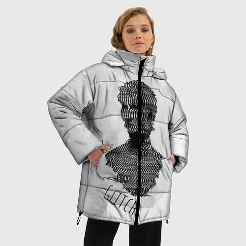 Женская зимняя куртка Бюст статуи Glitch face / 3D-Черный – фото 3