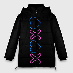 Куртка зимняя женская Сердечки и поцелуи, цвет: 3D-черный