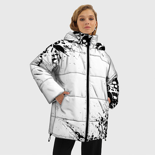 Женская зимняя куртка БЕЛЫЕ ЧЕРЕПА / 3D-Черный – фото 3