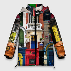 Куртка зимняя женская London doors цифровой коллаж, цвет: 3D-красный