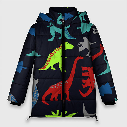 Женская зимняя куртка Динозавры / 3D-Красный – фото 1