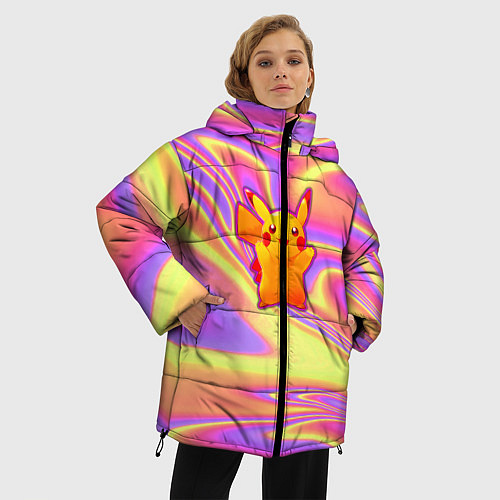Женская зимняя куртка Пикачу / 3D-Черный – фото 3