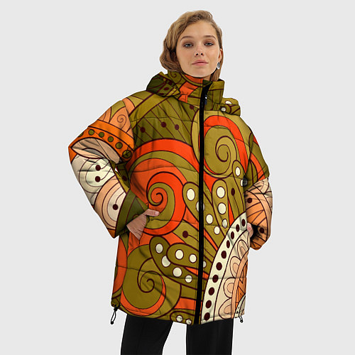 Женская зимняя куртка Детский оранжево-болотный / 3D-Черный – фото 3
