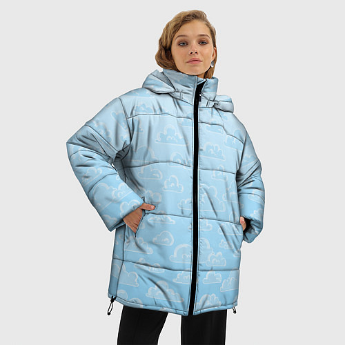 Женская зимняя куртка Очень светлые голубые облака / 3D-Черный – фото 3