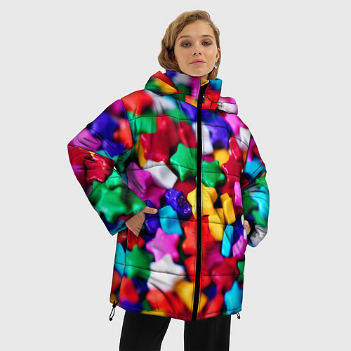 Женская зимняя куртка Разноцветные звездочки звезды / 3D-Черный – фото 3