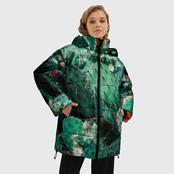 Куртка зимняя женская Кактусы с цветами реализм, цвет: 3D-черный — фото 2