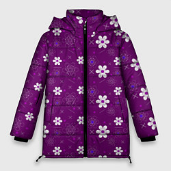 Куртка зимняя женская Узор цветы на фиолетовом фоне, цвет: 3D-черный