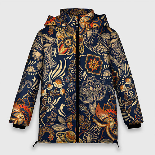 Женская зимняя куртка Узор орнамент цветы этно / 3D-Красный – фото 1