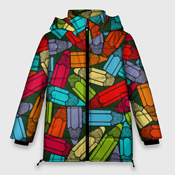 Куртка зимняя женская Детские цветные карандаши арт, цвет: 3D-черный