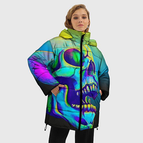 Женская зимняя куртка Neon skull / 3D-Красный – фото 3