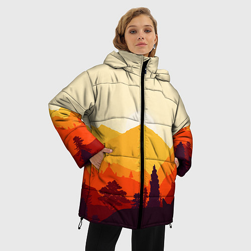 Женская зимняя куртка Горы закат пейзаж лиса арт / 3D-Черный – фото 3