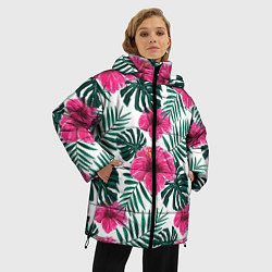 Куртка зимняя женская Гавайский гибискус, цвет: 3D-светло-серый — фото 2