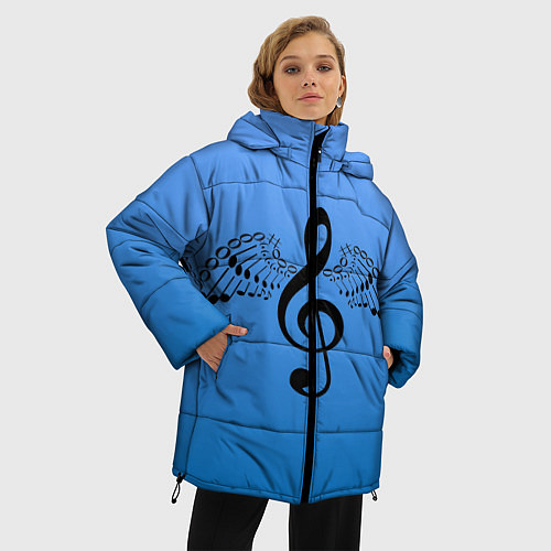 Женская зимняя куртка Скрипичный ключ и крылья ноты / 3D-Черный – фото 3