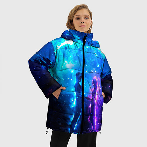 Женская зимняя куртка Внеземная пара луна ночь / 3D-Черный – фото 3