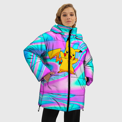 Женская зимняя куртка Пикачу / 3D-Черный – фото 3