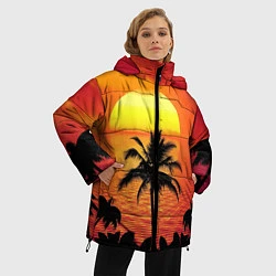 Куртка зимняя женская Пальмы на фоне моря, цвет: 3D-черный — фото 2