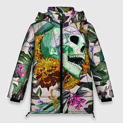 Куртка зимняя женская Череп в цветах, цвет: 3D-черный