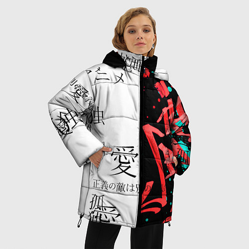 Женская зимняя куртка Японские надписи / 3D-Черный – фото 3