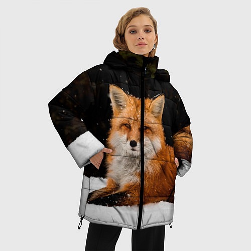 Женская зимняя куртка Лиса и снег / 3D-Черный – фото 3