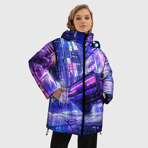 Женская зимняя куртка Cyberpunk city / 3D-Черный – фото 3