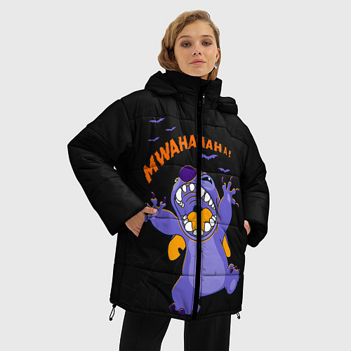 Женская зимняя куртка Стич пугает / 3D-Черный – фото 3