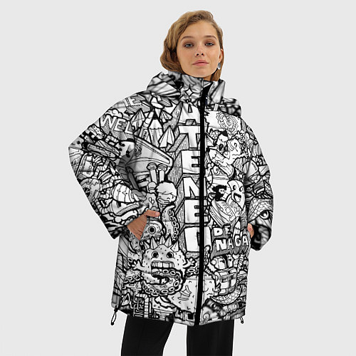 Женская зимняя куртка Doodle граффити / 3D-Черный – фото 3