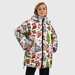 Куртка зимняя женская Новогодний фон, цвет: 3D-красный — фото 2