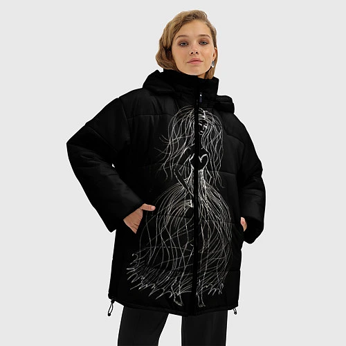Женская зимняя куртка Девушка - призрак / 3D-Черный – фото 3