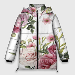 Куртка зимняя женская Розовые розы, цвет: 3D-черный