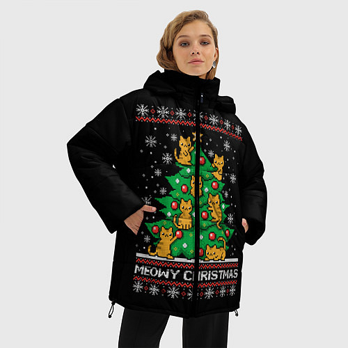 Женская зимняя куртка Meowy christmas / 3D-Черный – фото 3