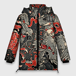 Куртка зимняя женская Самурай Якудза, драконы, цвет: 3D-красный