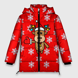 Куртка зимняя женская Оленёнок в снежинках, цвет: 3D-красный