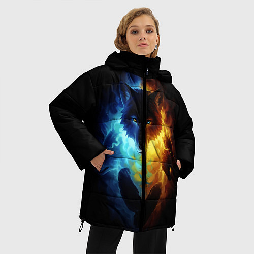 Женская зимняя куртка Волки в огне / 3D-Черный – фото 3