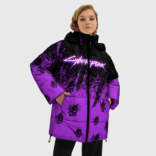 Женская зимняя куртка Cyberpunk neon / 3D-Черный – фото 3