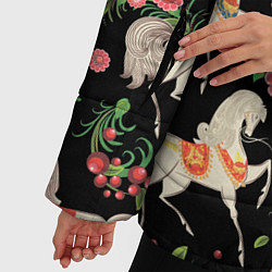 Куртка зимняя женская Лошади и цветы, цвет: 3D-черный — фото 2