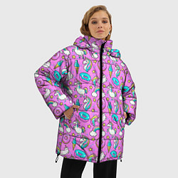 Куртка зимняя женская Единороги и пончики, цвет: 3D-черный — фото 2