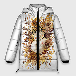 Куртка зимняя женская Лисичка спит в листьях, цвет: 3D-черный