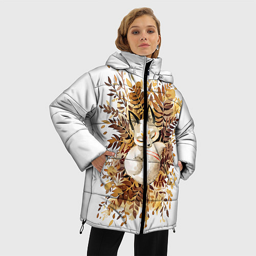 Женская зимняя куртка Лисичка спит в листьях / 3D-Черный – фото 3