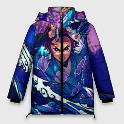 Куртка зимняя женская Танджиро камадо Клинок Демонов, цвет: 3D-черный