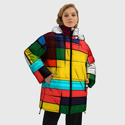 Куртка зимняя женская Абстрактные фигуры цвета, цвет: 3D-красный — фото 2