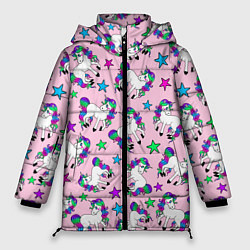Куртка зимняя женская Единороги и звезды, цвет: 3D-черный