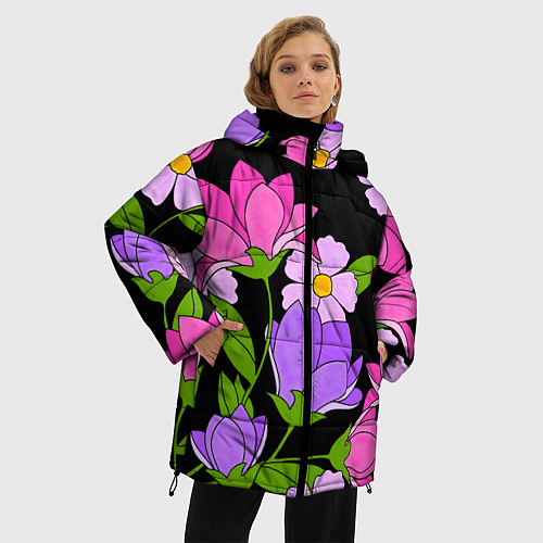 Женская зимняя куртка Ночные цветы / 3D-Черный – фото 3