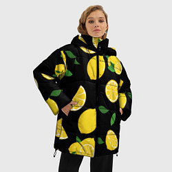 Куртка зимняя женская Лимоны на чёрном, цвет: 3D-черный — фото 2