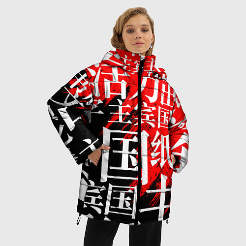 Женская зимняя куртка КИТАЙСКИЕ ИЕРОГЛИФЫ / 3D-Черный – фото 3