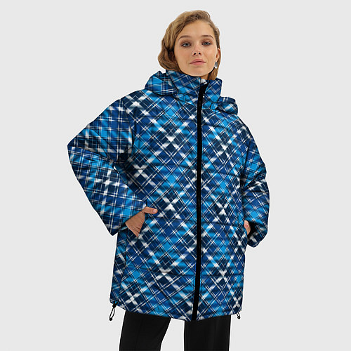 Женская зимняя куртка Текстура в клетку / 3D-Черный – фото 3